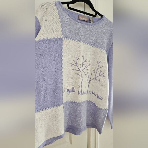 TanJay Purple and White Crew Neck Sweater with Winter Design - Picture 5 of 5